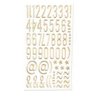 3D gold metallic number sticker sheet detail, sparkling DIY journaling accessories, craft decor.