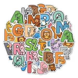 Kinderen Dieren Letter Stickers Waterdichte Vinyl Decals Voor Waterfles Kantoorartikelen Schattig Cartoon Alfabet Ambacht DIY Decor