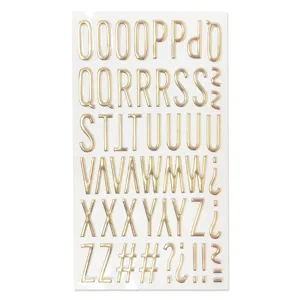 Gold 3D puffy alphabet stickers, metallic letter and symbol stickers for DIY journaling.