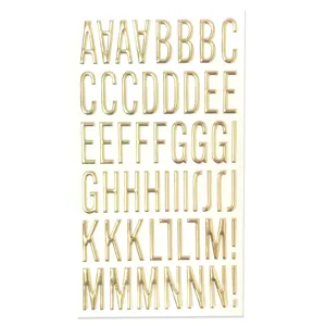3D metallic gold alphabet puffy stickers for DIY journaling, crafts, and scrapbooking.