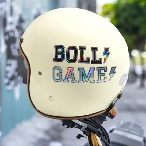 Casco da moto vintage mezzo guscio con adesivo con lettere laser riflettenti per guida sicura