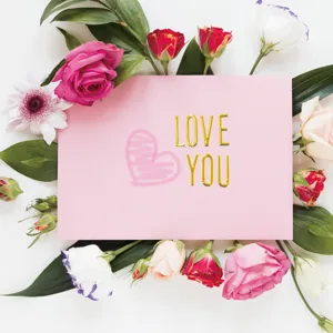 Gold metallic love you sticker detail view, ideal for DIY handmade crafts and journal decoration.