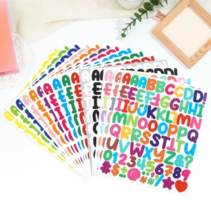 Pegatinas coloridas de letras y numeros de dibujos animados para manualidades DIY.