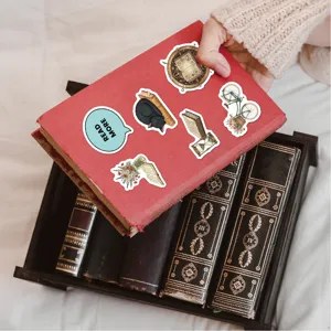 Retro reading stickers detail view, waterproof vinyl journal and book decoration stickers.
