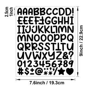 Pegatinas negras de letras y numeros del alfabeto de dibujos animados para manualidades.