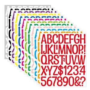 Pegatinas de vinilo de 2 pulgadas con letras y números alfabeto colorido para carteles escolares