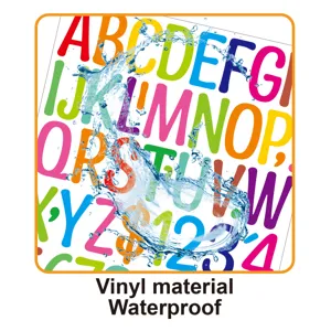 Pegatinas coloridas de letras y numeros de vinilo impermeables para carteles escolares.