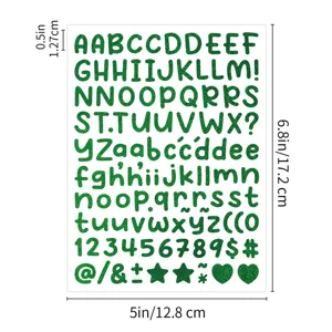 Autocollants lettres paillettes vertes 0,5 pouce alphabet chiffre brillant bricolage.