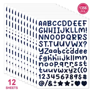 Autocollants de lettres pailletées 0,5 pouces 12 feuilles 1356 pcs alphabet chiffres pour loisirs