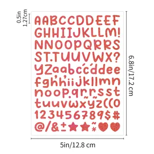 Feuille de stickers alphabet pailletes en rouge brillant pour loisirs creatifs et cartes