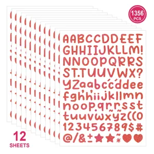 Autocollants lettres paillettes 0.5 pouces, 12 feuilles 1356 pcs alphabet pour loisirs et cartes.