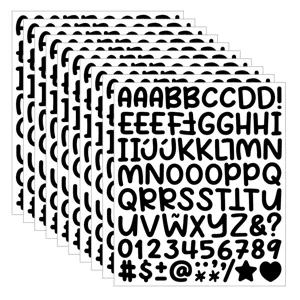 Set de hojas de pegatinas de alfabeto negro con letras números y símbolos para manualidades