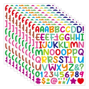 Pegatinas coloridas de letras y numeros de dibujos animados para manualidades DIY.