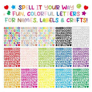 Pegatinas coloridas de letras y números de 1 pulgada para manualidades y tarjetas DIY.