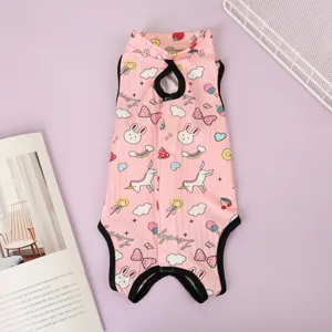 Cat Recovery Suit Post Surgery Wear Breathable Cotton Blend Recovery Shirt Cute Cartoon Printed Anti-Licking Vest For Small Dogs