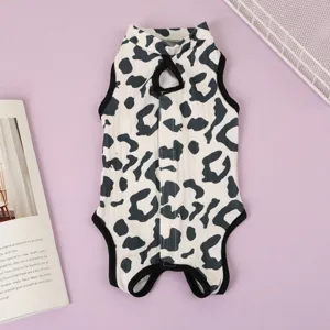 Cat Post-Surgery Suit Breathable Anti-Licking Pet Recovery Apparel Black White Print