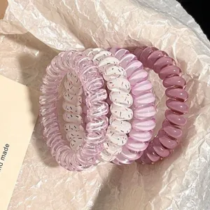 Transparent jelly telephone wire hair ties set, colorful speckled cute ponytail holders.