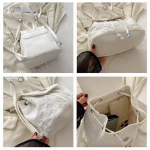 Petit sac à dos blanc brodé de papillons pour femme sac seau décontracté chic voyage