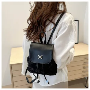 Sac à dos femme petit noir décontracté mode élégant papillon design voyage quotidien