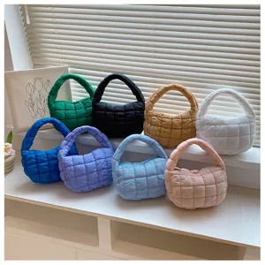 Sac à Main Puffer Matelassé Uni Décontracté pour Femmes Tissu Doux Tote Bag Sac Bandoulière Minimaliste Quotidien Fermeture Éclair