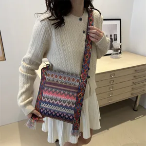 Sac Bandoulière Ethnique Tissé Femme Style Bohème Sac à Main Bretelle Large Frange