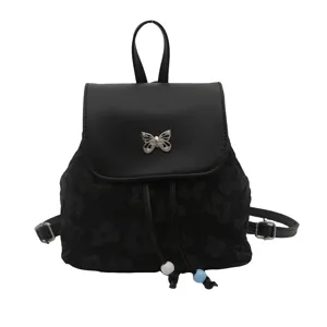 Femme Noir Mini Sac à Dos Cuir PU Joli Papillon Casual Voyage Scolaire Sac de Ville