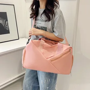 Sac de voyage rose, grand sac de sport fitness avec compartiment humide sec pour femmes