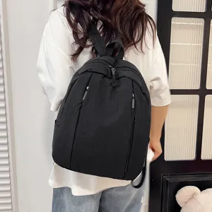 Sac à Dos en Nylon Imperméable Décontracté Grande Capacité Sac d'École Couleurunie Minimaliste pour Femmes Voyage Trajet