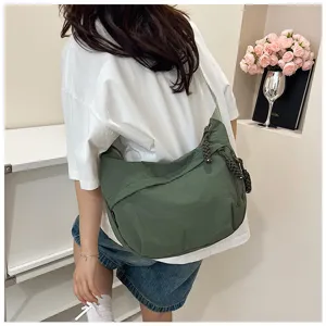 Sac bandoulière unicolore en nylon décontracté pour femme, sac fourre-tout quotidien simple.