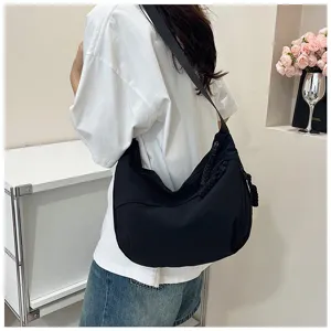 Sac bandoulière en nylon noir uni pour femme sac dumpling quotidien décontracté tendance