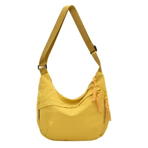 Sac bandoulière jaune en nylon pour femme sac cabas decontracté sacoche réglable tendance