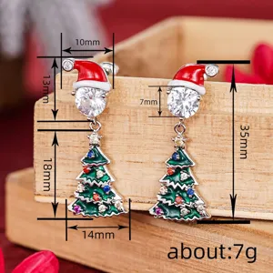 Pendientes colgantes de árbol de Navidad Papá Noel circonita brillante joyería festiva mujer