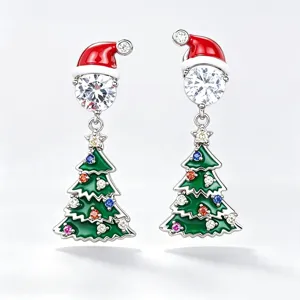 Pendientes Colgantes de Navidad Papá Noel Árbol de Navidad para Mujer Elegante Cobre Strass Pintado al Esmalte Pendientes Coloridos Fiesta Joyería Regal