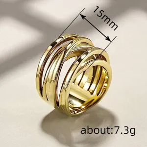 Anillo ancho cruzado trenzado dorado para hombre, 15mm de ancho, joyería estilo hip-hop.