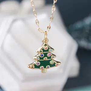 Collar con Colgante de Árbol de Navidad Esmalte Dorado Cristal Multicolor O-Chain