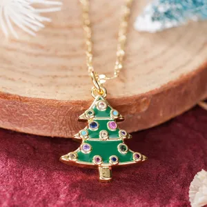 Precioso collar con colgante de árbol de navidad circonitas de colores y cadena.
