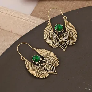 Bohemian Vintage Scarves Scarab Beetle Drop Earrings For Women Distressed Copper Plastic Wing Earrings Mythological Exotic Jewelry