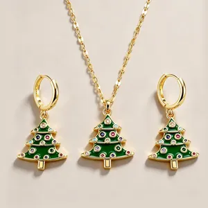 Set de joyas de arbol de navidad collar pendientes chapado en oro circonita de colores
