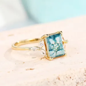 Exquisito anillo retro piedra rectangular circón marquise detalle para moda mujer chic.
