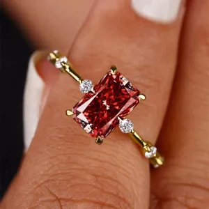 Anillo de Cobre Minimalista Con Strass Moda Geométrica Cuatro Garras Incrustado Joyería de Dedo Abierto Accesorios Regalo Para Mujeres