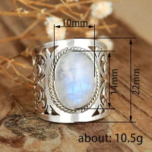 Vintage copper inlaid imitation moonstone ring, ethnic hollow carved retro style ring for women.