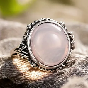 Vintage retro style flower ring with translucent stone elegant jewelry accessory for women daily wear
