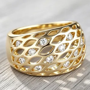 Breiter netzartiger Zirkon Ring, elegante vergoldete Statement Ringe für Damen Schmuck.