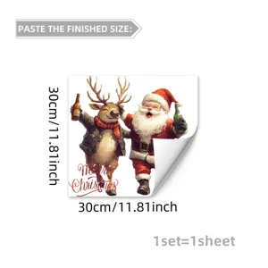 Christmas Santa reindeer window sticker decorative decal holiday home decor 30x30cm 1pc set