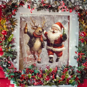 Festive Christmas window sticker featuring cute Santa and reindeer design for holiday home decor.