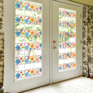 Pegatinas de ventana con borde floral colorido para decoracion de puerta de cristal detalles.