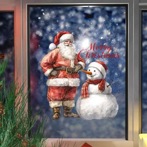 Christmas window stickers featuring Santa Claus and snowman for festive holiday home decor.