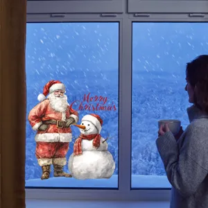 Christmas window stickers, cute Santa snowman decals, static cling glass decor for home bedroom.
