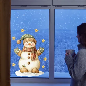 Christmas snowman window sticker for home glass decoration, cute watercolor design cozy winter.