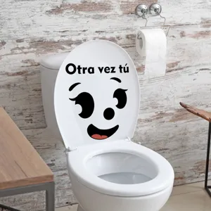 Spanish cute smiley face toilet sticker self-adhesive wall decal home bathroom decor.